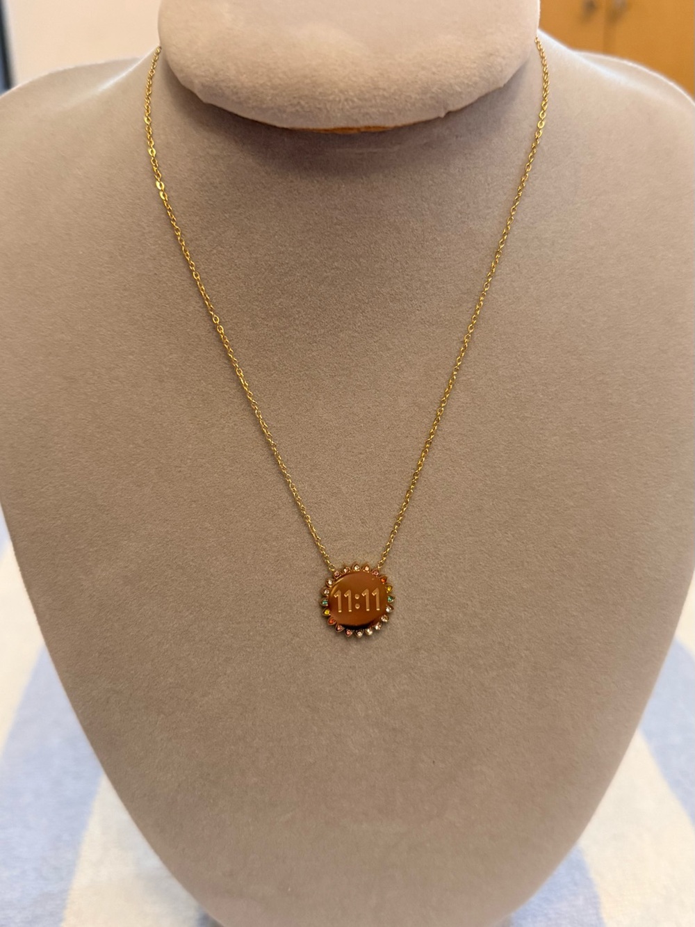 NEW Sunflower 11:11 Angel Number 18K Gold Plated Necklace Rainbow Crystals